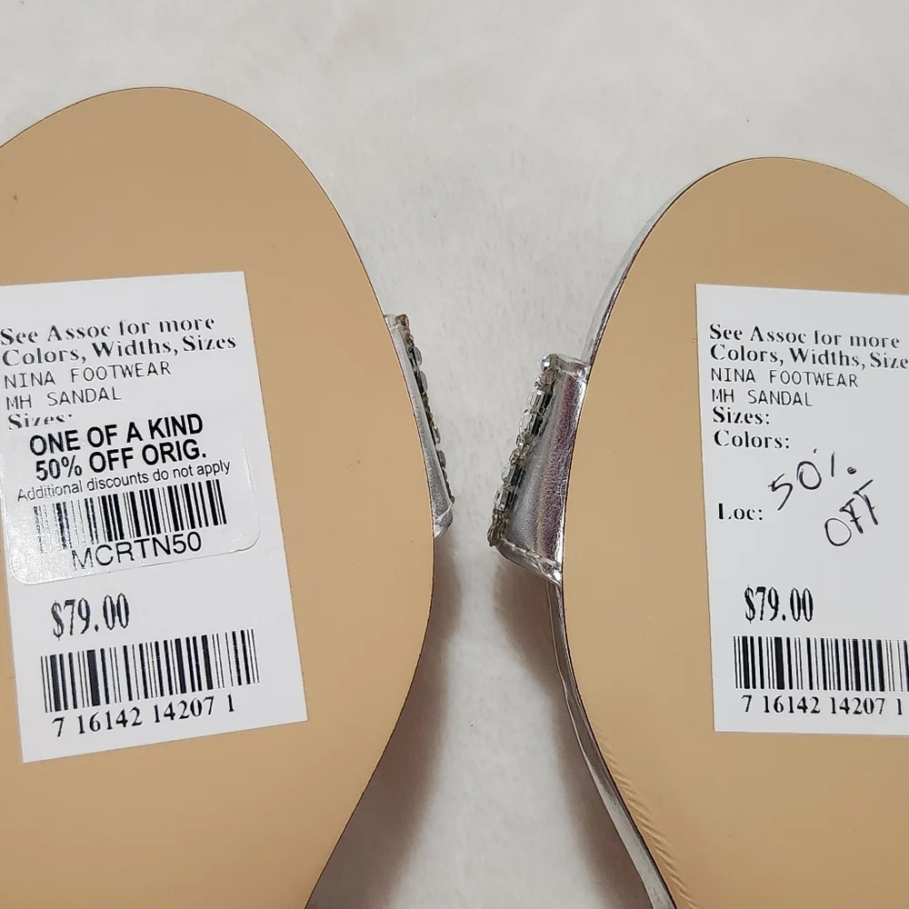 Nina Noga Silver Metalic Foil Evening Sandals, New in Box, Size 5 - Picture 8 of 9